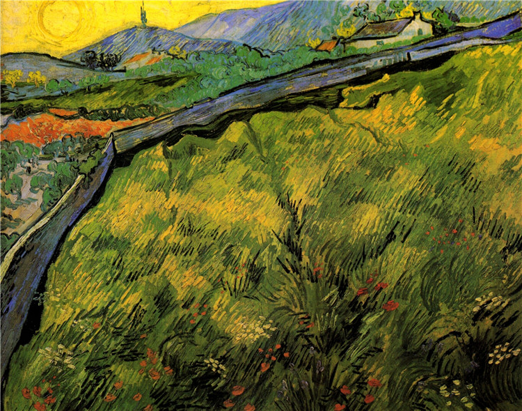 Field Of Spring Wheat At Sunrise Van Gogh Oil Painting - Click Image to Close